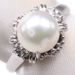 Perle n ° 11 Anneau / anneau Diamond 8,0 mm Pearl x PT900 Platinum Environ 5 g de perles de femmes