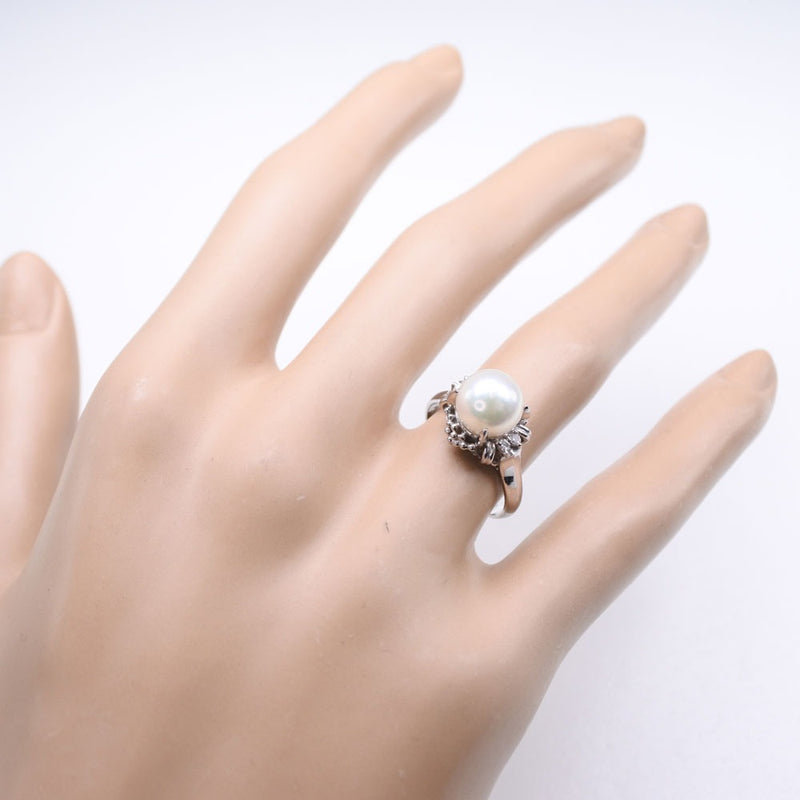 Perle n ° 11 Anneau / anneau Diamond 8,0 mm Pearl x PT900 Platinum Environ 5 g de perles de femmes