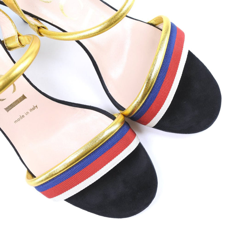 [Gucci] Gucci Tricolor Sandal Swede x Leather Black Tricolor Ladies A-Rank