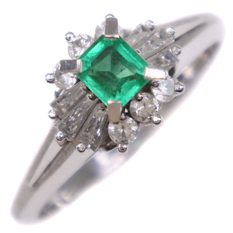 Anillo / anillo No. 11 
 PT900 Platinum x Emerald x Diamond E0.34 D0.20 Grabado aproximadamente 4.4g Damas SA Rank