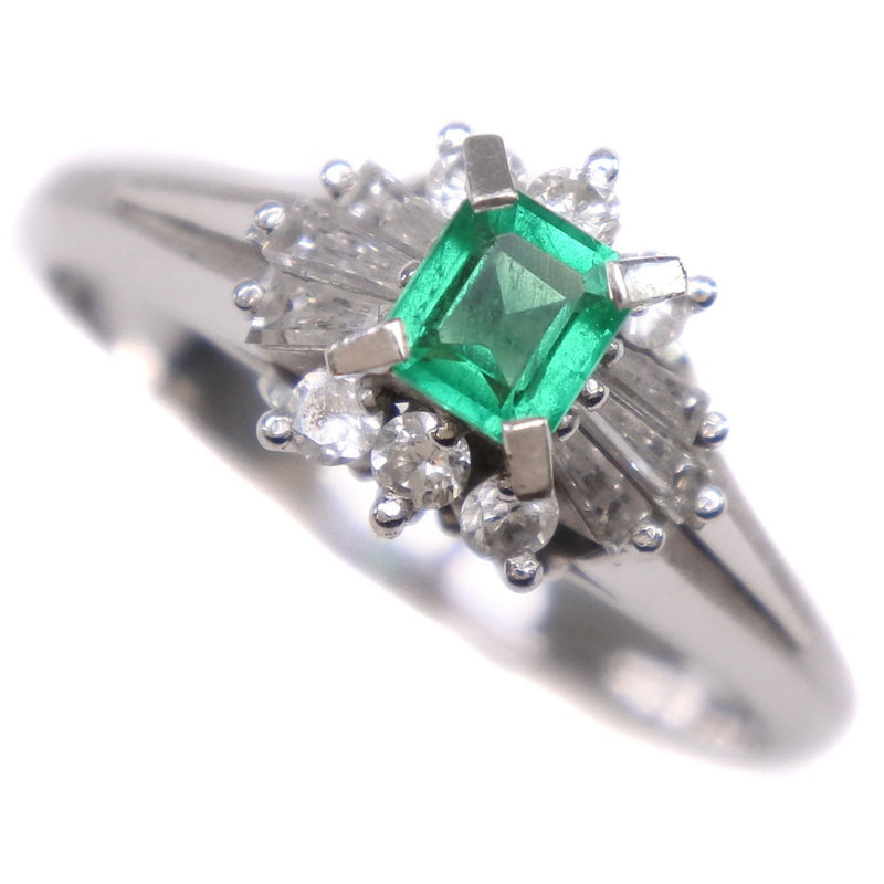 11号戒指 /戒指 
 PT900白金X Emerald X Diamond E0.34 D0.20雕刻大约4.4克女士SA等级