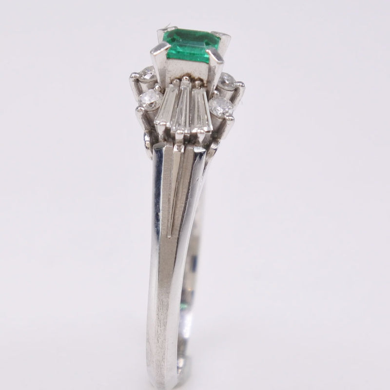 No. 11 ring / ring 
 PT900 Platinum x Emerald x Diamond E0.34 D0.20 Engraved Approximately 4.4G Ladies SA Rank