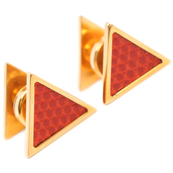 【HERMES】エルメス
 三角形 カフス
 金メッキ×リザード レッド ゴールド triangle メンズAランク