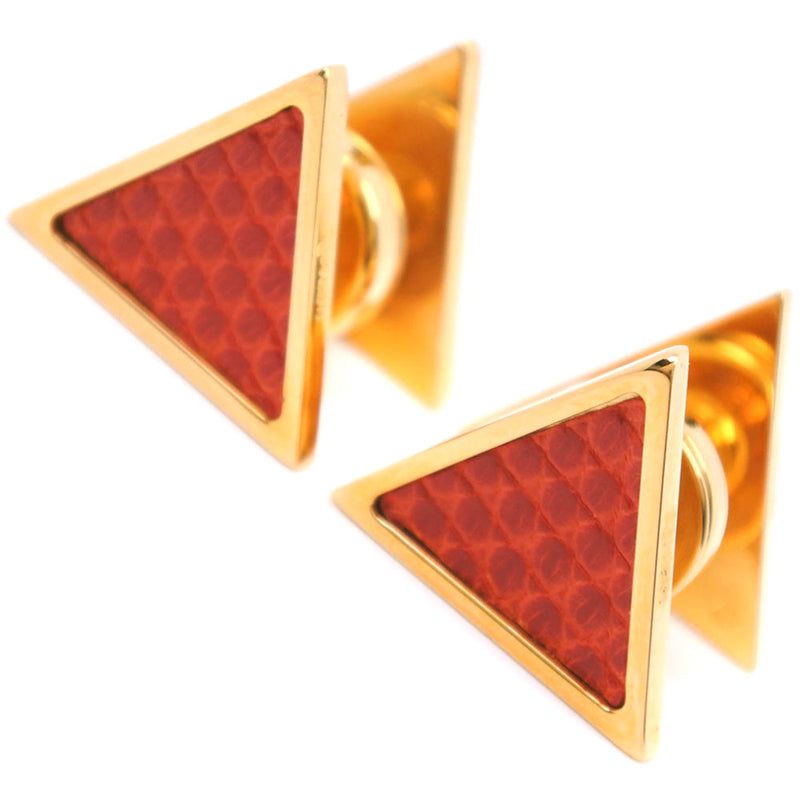 【HERMES】エルメス
 三角形 カフス
 金メッキ×リザード レッド ゴールド triangle メンズAランク