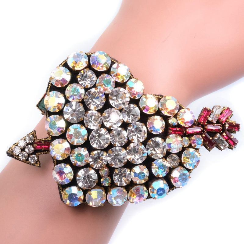 [GUCCI] Gucci 
 Piercedhart bracelet 
 Bijou Leather x Rhinestone Pierced Heart Ladies A Rank