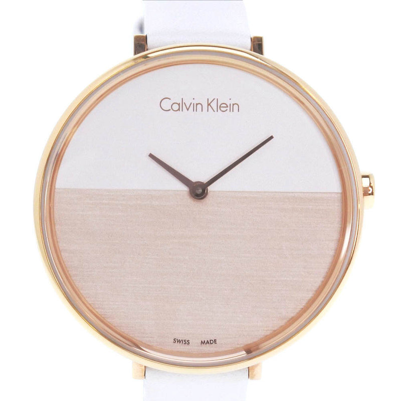 [Calvin Klein] Calvin Klein 
 mirar 
 K7A 236 Acero inoxidable x Cuero Rosa de cuero Cuartzo blanco / dorado de oro rosa damas A-Rank