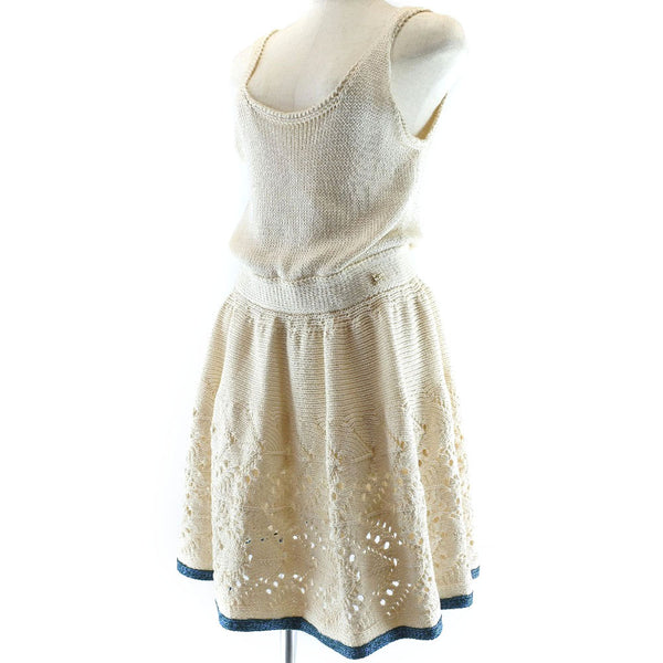 [CHANEL] Chanel 
 Knit dress 
 Braided P38508K02632 Silk x Cotton beige Knit Ladies A-Rank