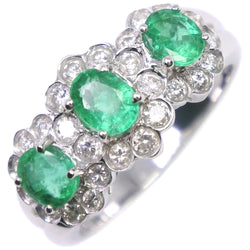 No. 10 Ring 18KWhite Gold x Emerald x Diamond E1.00/D0.452 Engraved about 4.9G Ladies A-Rank