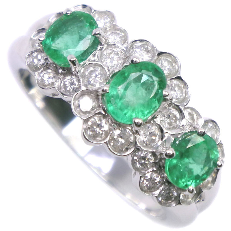 No. 10 Ring 18KWhite Gold x Emerald x Diamond E1.00/D0.452 Engraved about 4.9G Ladies A-Rank