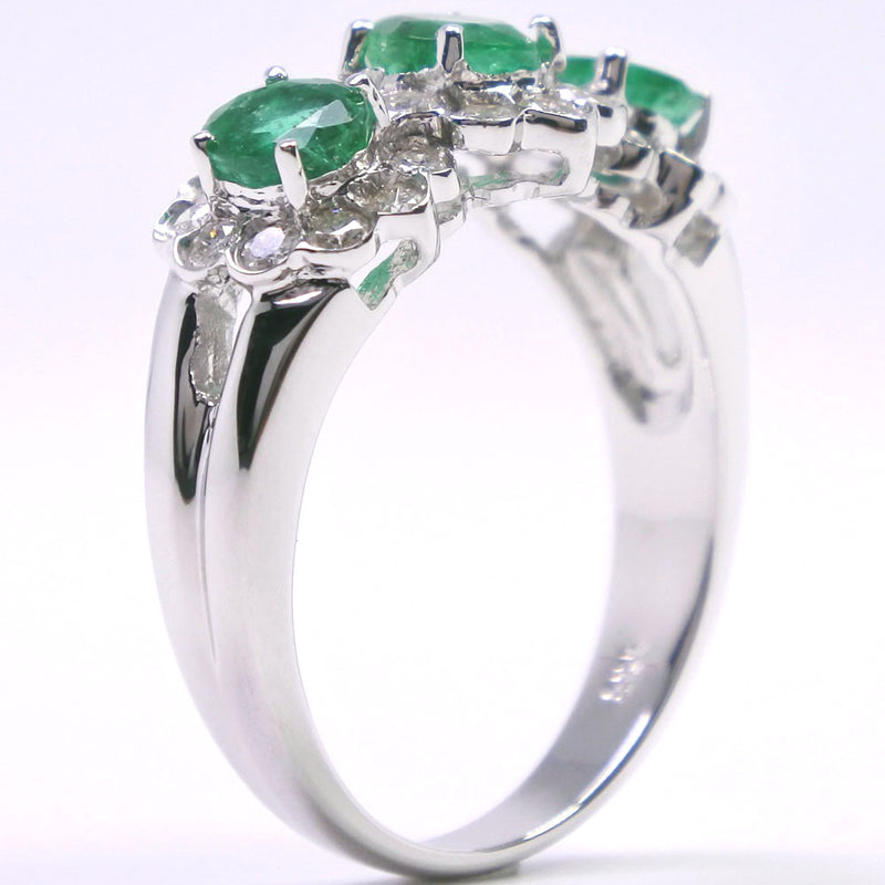 No. 10 Ring 18KWhite Gold x Emerald x Diamond E1.00/D0.452 Engraved about 4.9G Ladies A-Rank