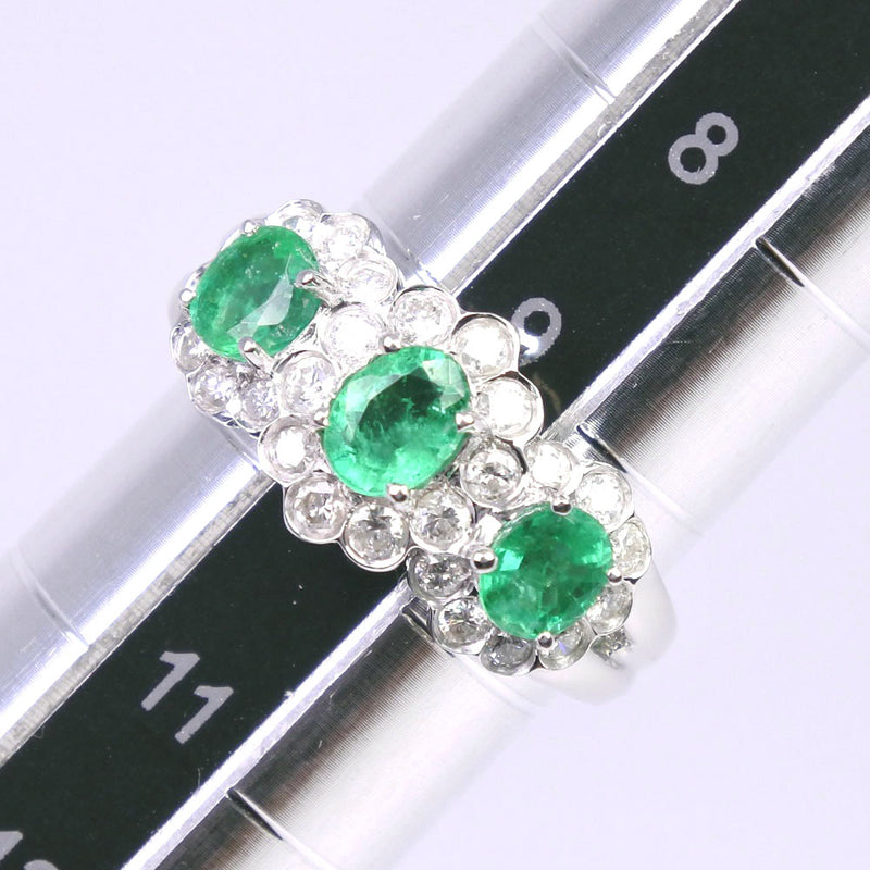 No. 10 Ring 18KWhite Gold x Emerald x Diamond E1.00/D0.452 Engraved about 4.9G Ladies A-Rank