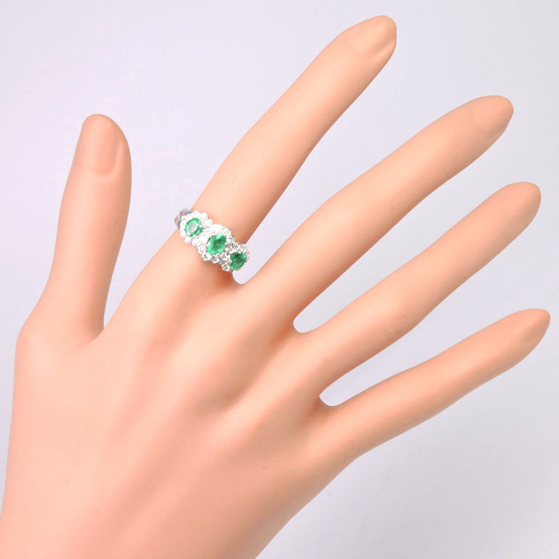 No. 10 Ring 18KWhite Gold x Emerald x Diamond E1.00/D0.452 Engraved about 4.9G Ladies A-Rank