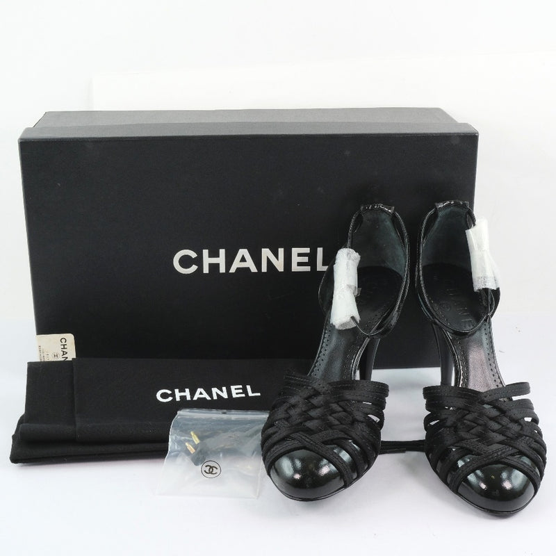 【CHANEL】シャネル
 サンダル
 05C G24491Y01018 パテントレザー×サテン 黒 レディースB-ランク