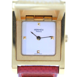 [HERMES] Hermes 
 Medor Watch 
 Gold plating x leather gold 〇Y engraved quartz white dial MEDOR Ladies