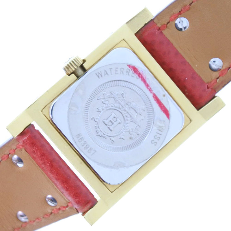 [HERMES] Hermes 
 Medor Watch 
 Gold plating x leather gold 〇Y engraved quartz white dial MEDOR Ladies