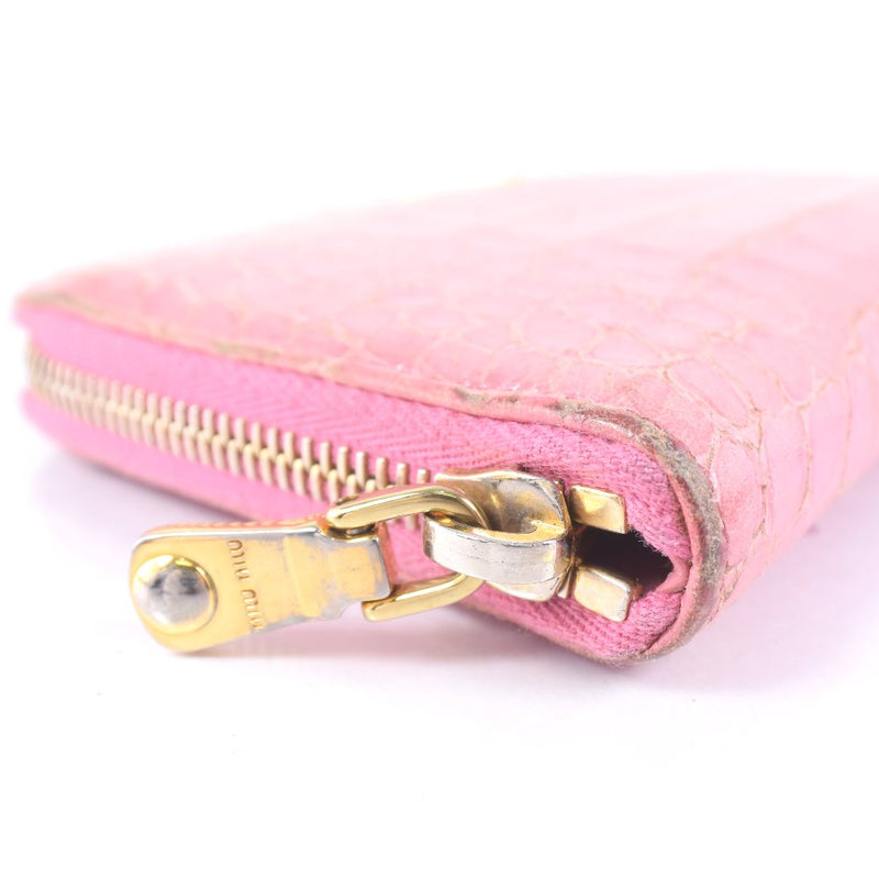 [Miumiu] miu miu rond filetage long portefeuille en cuir rose fixer zip autour des dames