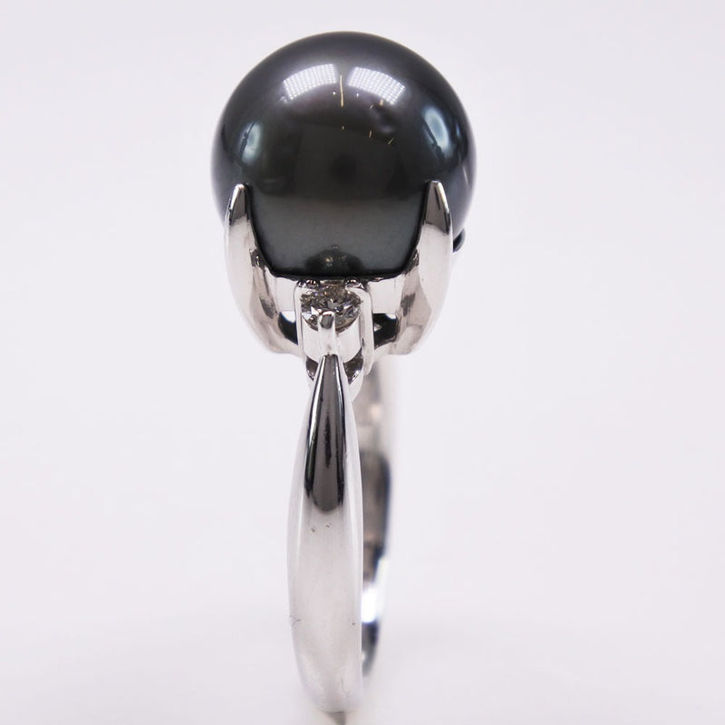 진주 크기 11.5 링 11.2mm PT900 플래티넘 X Black Pearl (Black Cultured Pearl) x 다이아몬드 D0.13 스탬프 약. 8.8G Pearl Women 's A+ 순위
