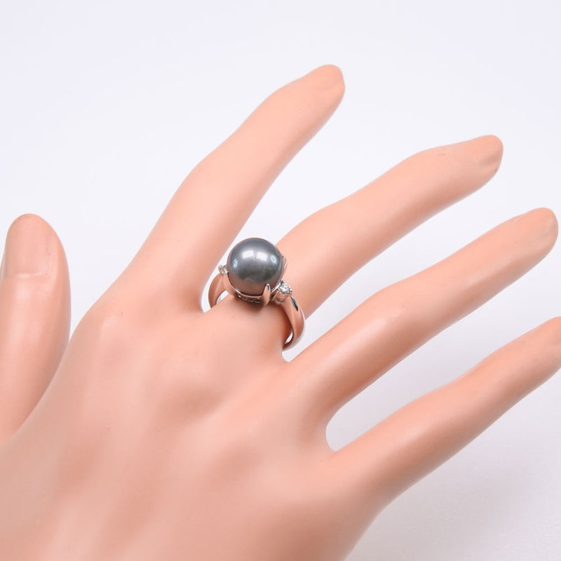 진주 크기 11.5 링 11.2mm PT900 플래티넘 X Black Pearl (Black Cultured Pearl) x 다이아몬드 D0.13 스탬프 약. 8.8G Pearl Women 's A+ 순위