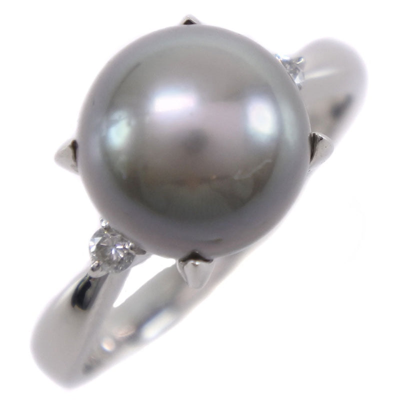 珍珠13戒指 /戒指 
9.5毫米PT900白金X黑色珍珠（黑色蝴蝶珍珠）X钻石黑色D0.07雕刻邮票5.0g Pearl Ladies A+等级