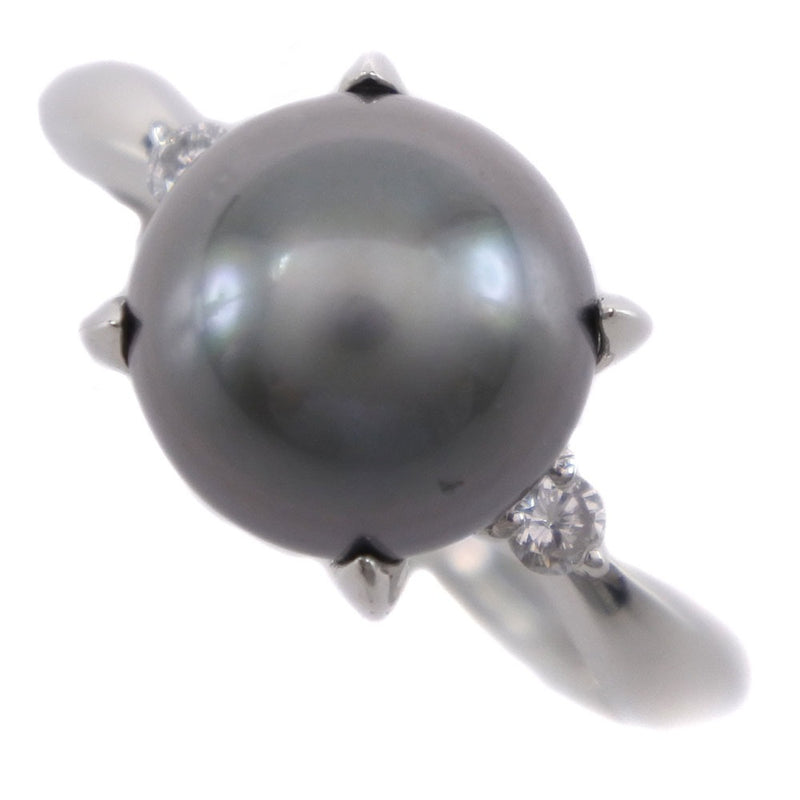 珍珠13戒指 /戒指 
9.0毫米PT900白金X黑色珍珠（黑色蝴蝶珍珠）X钻石黑色D0.07雕刻邮票4.6G女士A+等级