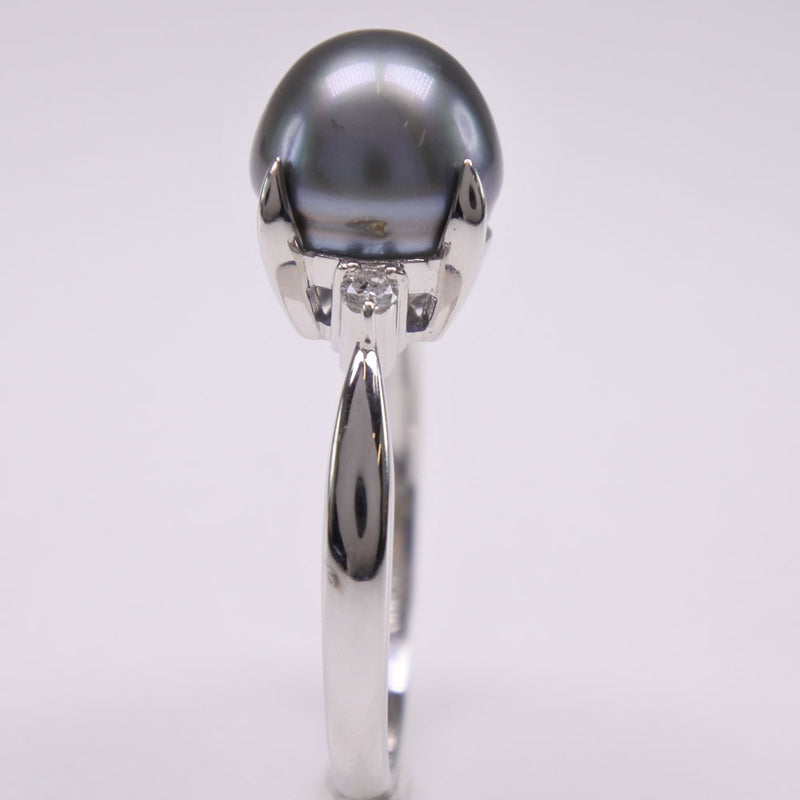 真珠 13号 リング・指輪
9.0 ｍｍ Pt900プラチナ×ブラックパール（黒蝶真珠）×ダイヤモンド ブラック D0.07刻印 約4.6g Pearl レディースA+ランク