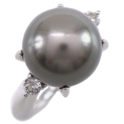 Pearl No. 11.5 Ring / Ring 11.0 mm Pt900 Platinum x Black Pearl (Black Cultured Pearl) × Diamond gray D0.13 engraved about 8.6g Pearl Ladies A rank