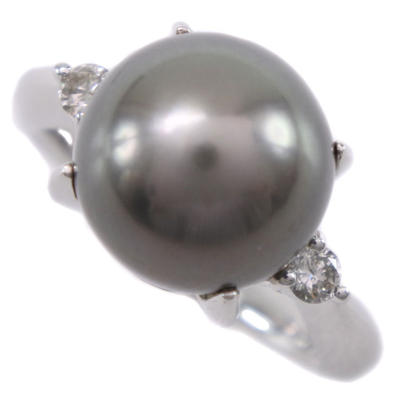 Pearl No. 11.5 Ring / Ring 11.0 mm Pt900 Platinum x Black Pearl (Black Cultured Pearl) × Diamond gray D0.13 engraved about 8.6g Pearl Ladies A rank