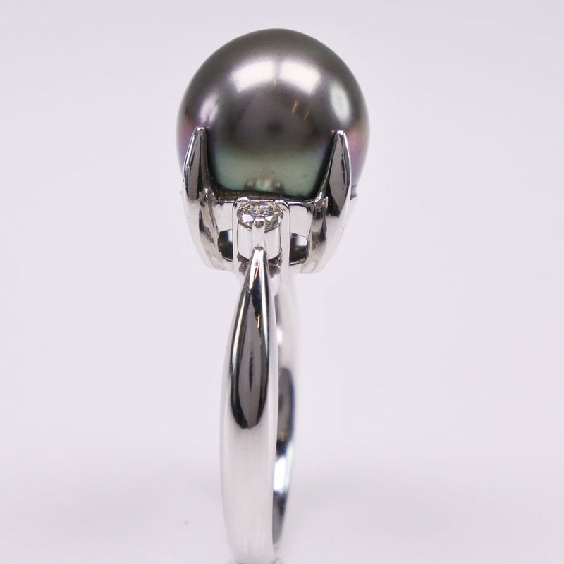 Pearl No. 11.5 Ring / Ring 11.0 mm Pt900 Platinum x Black Pearl (Black Cultured Pearl) × Diamond gray D0.13 engraved about 8.6g Pearl Ladies A rank