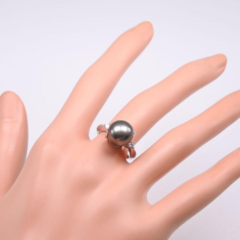 Pearl No. 11.5 Ring / Ring 11.0 mm Pt900 Platinum x Black Pearl (Black Cultured Pearl) × Diamond gray D0.13 engraved about 8.6g Pearl Ladies A rank