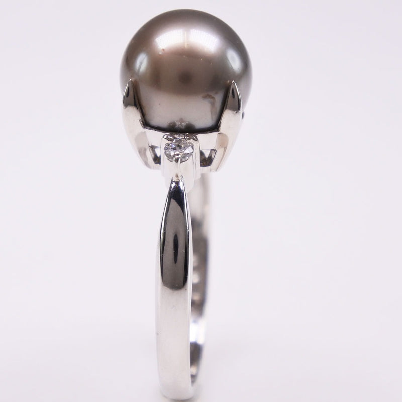 진주 크기 13 링/링 9.0 mm PT900 플래티넘 x 블랙 펄 (black pearl) (Black Cultured Pearl) x 다이아몬드 그레이 d0.07 스탬프 대략. 4.8g Pearl Women 's A+ 순위