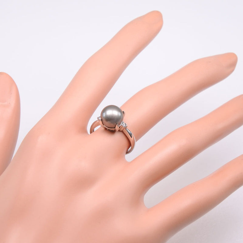 진주 크기 13 링/링 9.0 mm PT900 플래티넘 x 블랙 펄 (black pearl) (Black Cultured Pearl) x 다이아몬드 그레이 d0.07 스탬프 대략. 4.8g Pearl Women 's A+ 순위