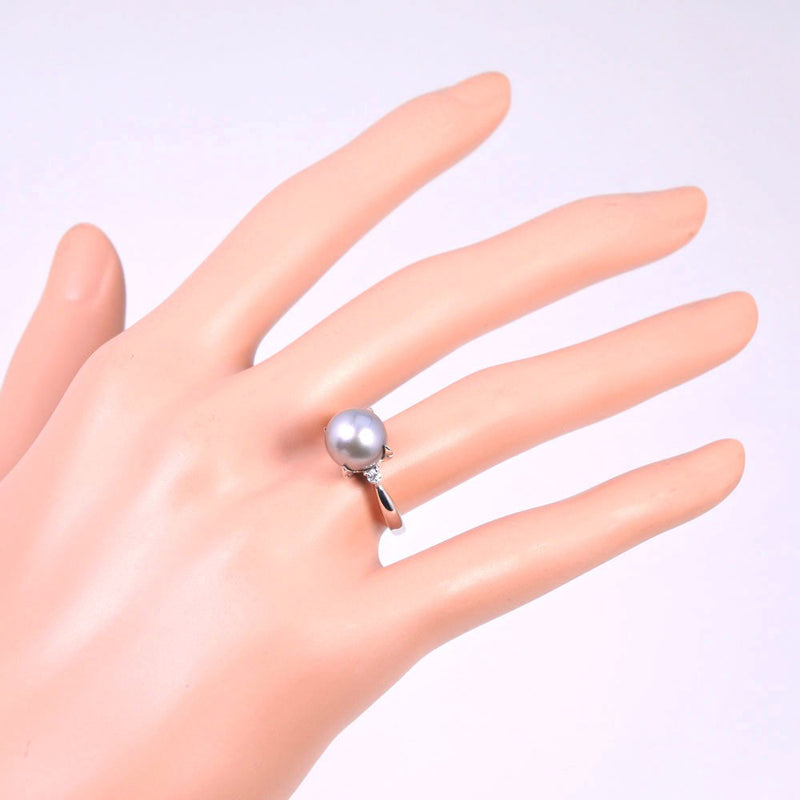 진주 크기 12.5 링/링 9.0 mm PT900 플래티넘 x 블랙 펄 (black pearl) (Black Cultured Pearl) x 다이아몬드 블랙 D0.07 스탬프 약. 4.8G Pearl Women 's SA 순위