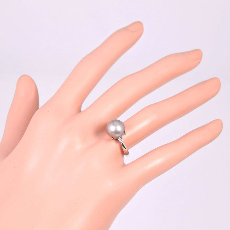 진주 크기 13 링/링 10.0 mm PT900 플래티넘 X 블랙 펄 (Pearl) (Black Cultured Pearl) x 다이아몬드 그레이 0.07 스탬프 약. 5.1G Pearl Women 's SA 순위