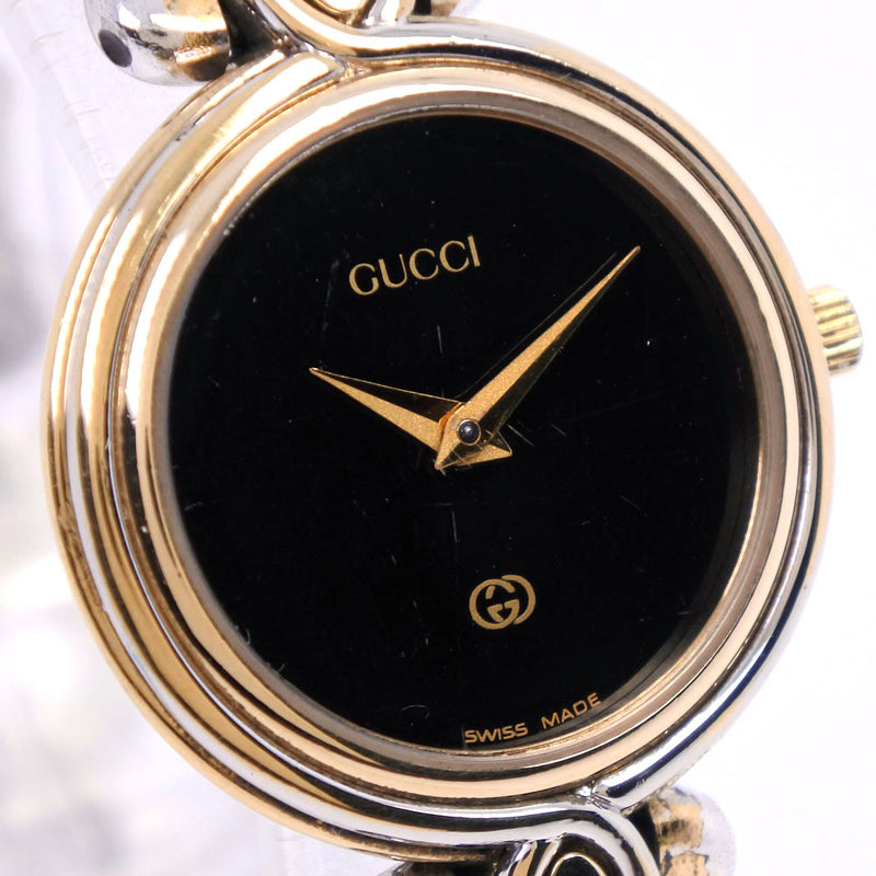 Gucci Gucci Reloj 4500L Reloj de dial de dial negro de cuarzo de oro de acero inoxidable. KYOTO NISHIKINO