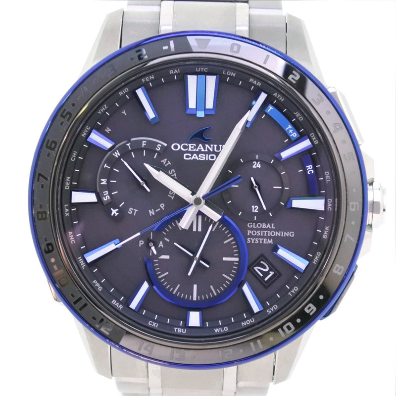 [CASIO] Casio 
 Osianus watch 
 GPS OCW-G1200-1AJF Titanium Blue Solar Radio Clock Black Dial Oceanus Men A Rank