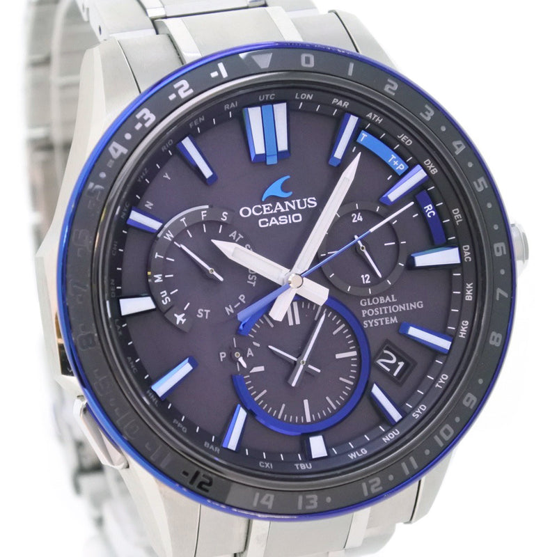 [CASIO] Casio 
 Osianus watch 
 GPS OCW-G1200-1AJF Titanium Blue Solar Radio Clock Black Dial Oceanus Men A Rank