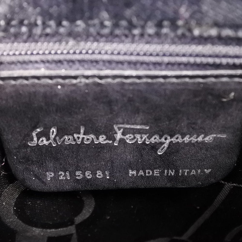 [Salvatore Ferragamo] Salvatore Ferragamo 
 Bolso de bolsas de 2 vías 
 Ganchini 21-5681/18 Velor Nero Black 2way Bag Ladies A-Rank