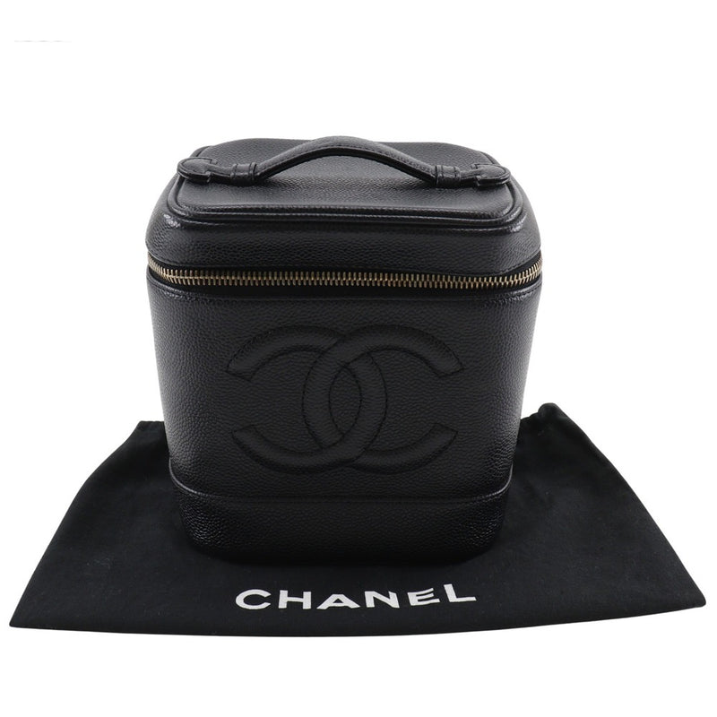 【CHANEL】シャネル
 バニティ ポーチ
 ココマーク ハンドバッグ A01998 キャビアスキン 黒 ファスナー Vanity レディースAランク