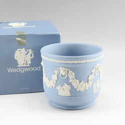 Wedgwood ウェッジウッド ジャスパー フラワーベース/フラワーポット 12.5×H11.4(cm) 花瓶 陶器 ブルー【21190303-01】中古