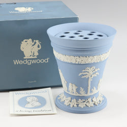 【Wedgwood】ウェッジウッド
 ジャスパー フラワーベース 花瓶
 11×H12.6(cm) 陶器 ブルー Jasper Flower Base ユニセックスAランク