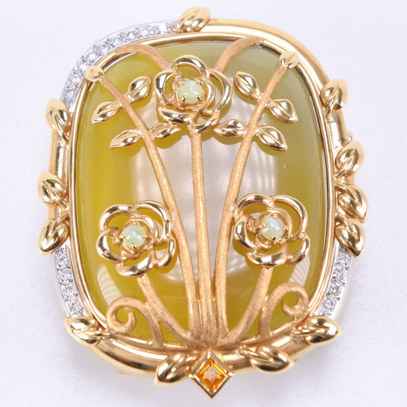 Broche de motif de fleur K18 Gol jaune X PT900 Platinum x Silver 0,27 Fleur gravée Env.