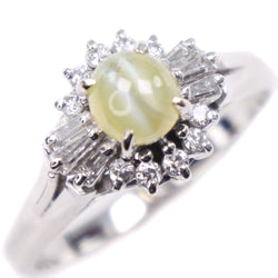 No. 11 Ring Pt900 Platinum x Crisberel Cat's Eye x Diamond 0.78/0.22 Engraved about 4.5g Ladies A+Rank