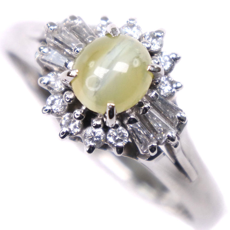 No. 11 Ring Pt900 Platinum x Crisberel Cat's Eye x Diamond 0.78/0.22 Engraved about 4.5g Ladies A+Rank