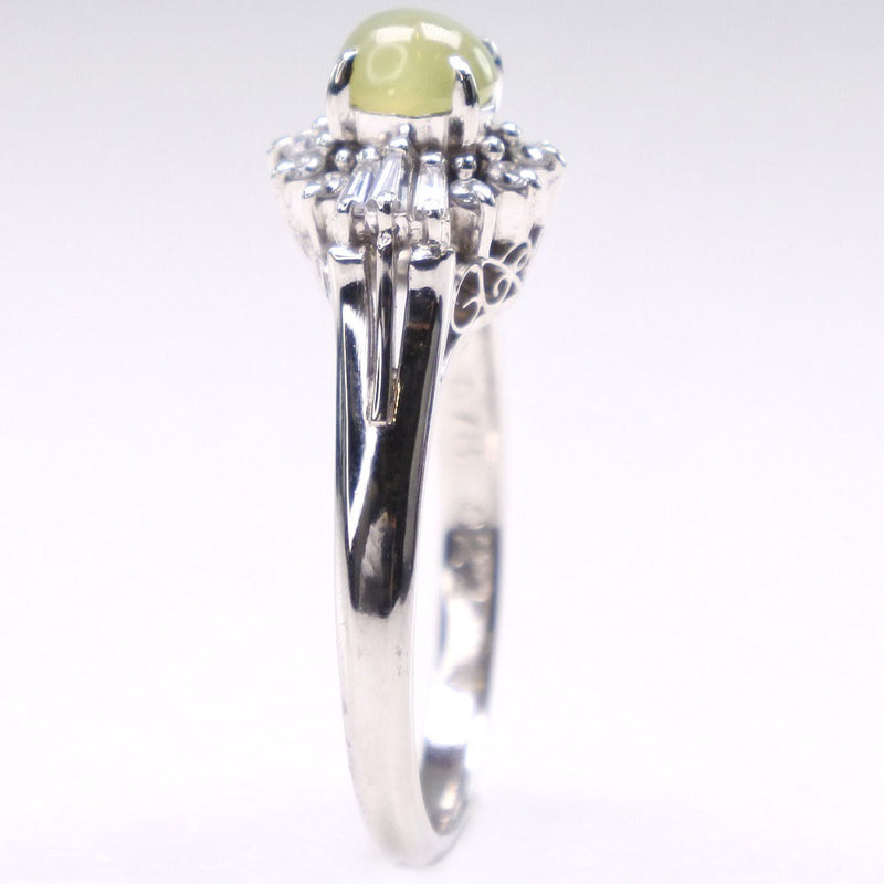 No. 11 Ring Pt900 Platinum x Crisberel Cat's Eye x Diamond 0.78/0.22 Engraved about 4.5g Ladies A+Rank