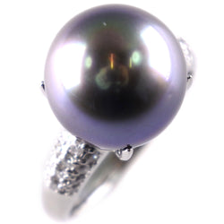 No. 18 Anillo / anillo 12.5 mm PT900 Platino x Pearl negro (Black Cultured Pearl) Black Pearl D0.30 Grabado aproximadamente 9.3g-Rank A-Women's A-Rank