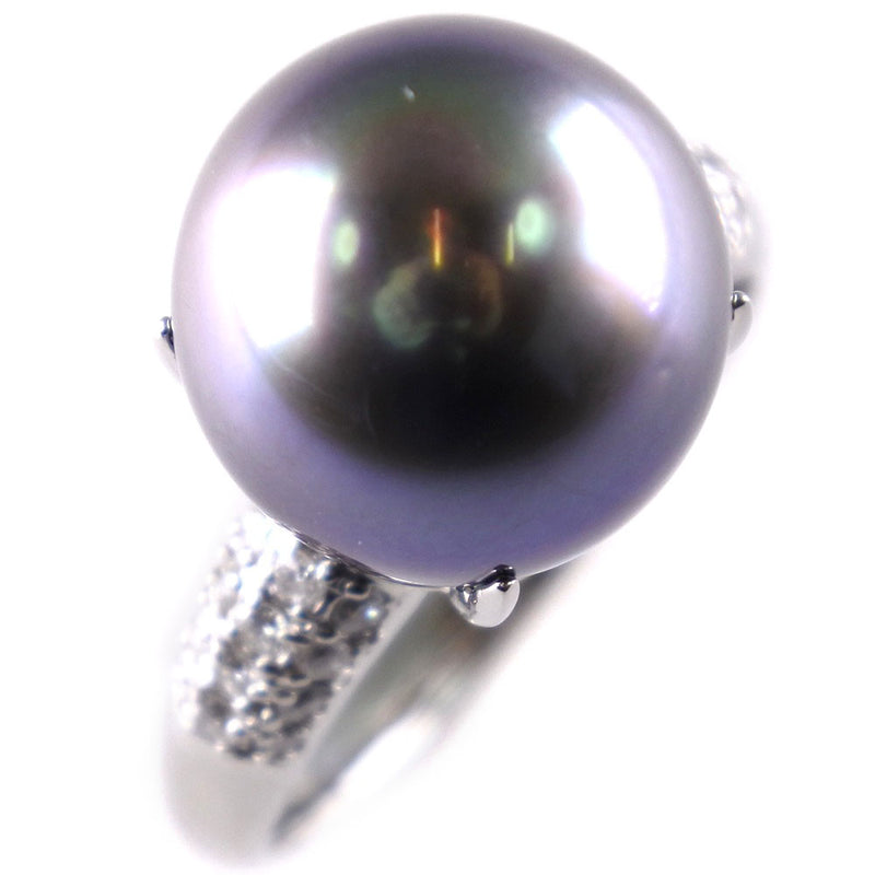 No. 18 Anillo / anillo 12.5 mm PT900 Platino x Pearl negro (Black Cultured Pearl) Black Pearl D0.30 Grabado aproximadamente 9.3g-Rank A-Women's A-Rank