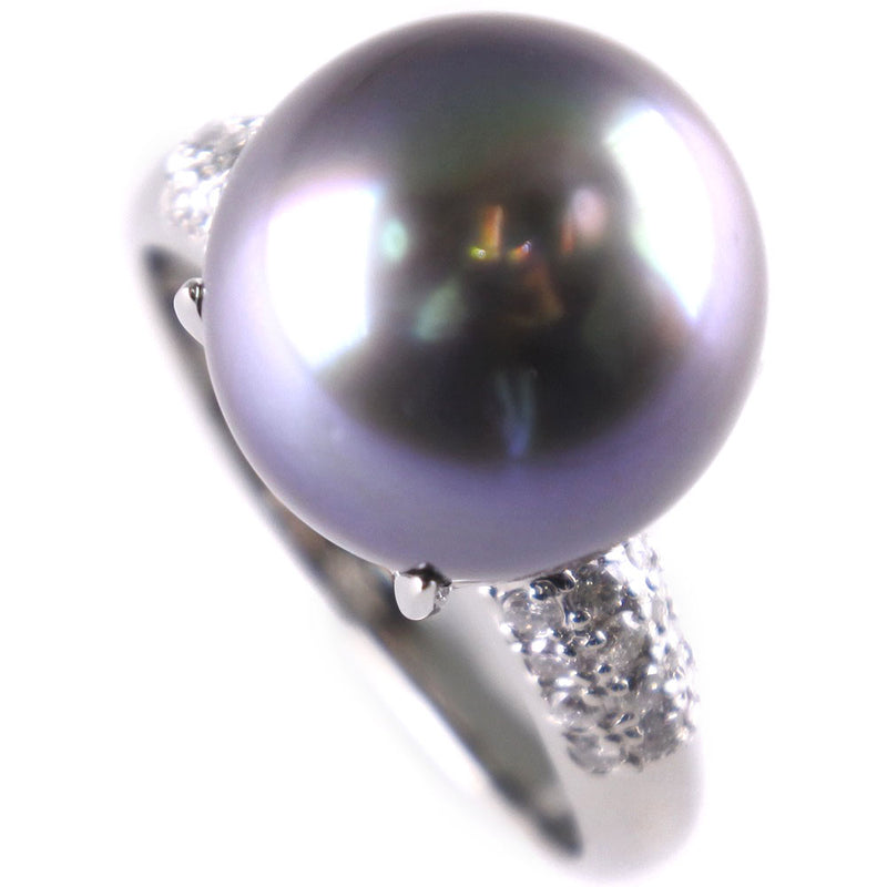 No. 18 Anillo / anillo 12.5 mm PT900 Platino x Pearl negro (Black Cultured Pearl) Black Pearl D0.30 Grabado aproximadamente 9.3g-Rank A-Women's A-Rank