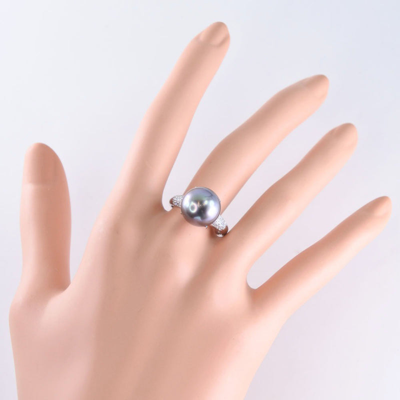 No. 18 Anillo / anillo 12.5 mm PT900 Platino x Pearl negro (Black Cultured Pearl) Black Pearl D0.30 Grabado aproximadamente 9.3g-Rank A-Women's A-Rank