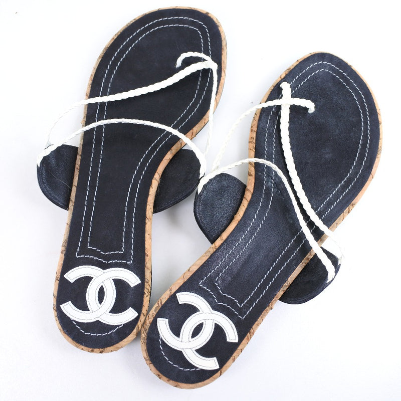 [Chanel] Chanel 
 Sandalias de cocomar 
 Cuero Negro 36 Grabado Coco Mark Damas