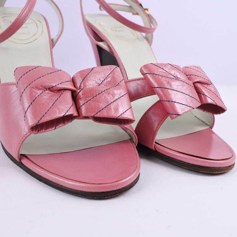 【Dior】クリスチャンディオール
 リボン サンダル
 レザー ピンク ribbon レディース